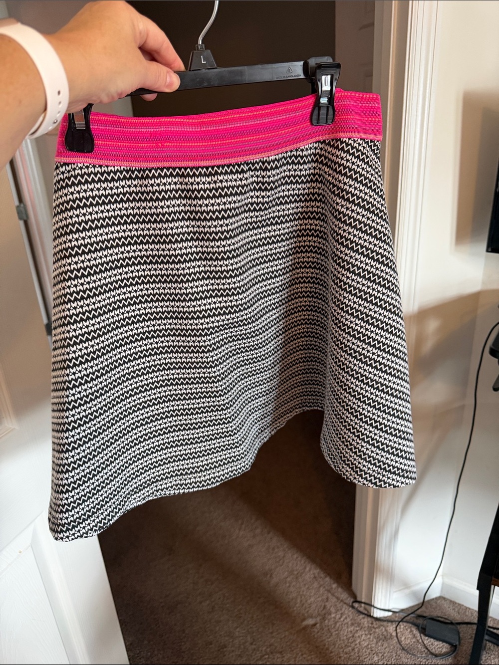 Bethany Mota Black & White Knit Skater Skirt with Hot Pink Waistband